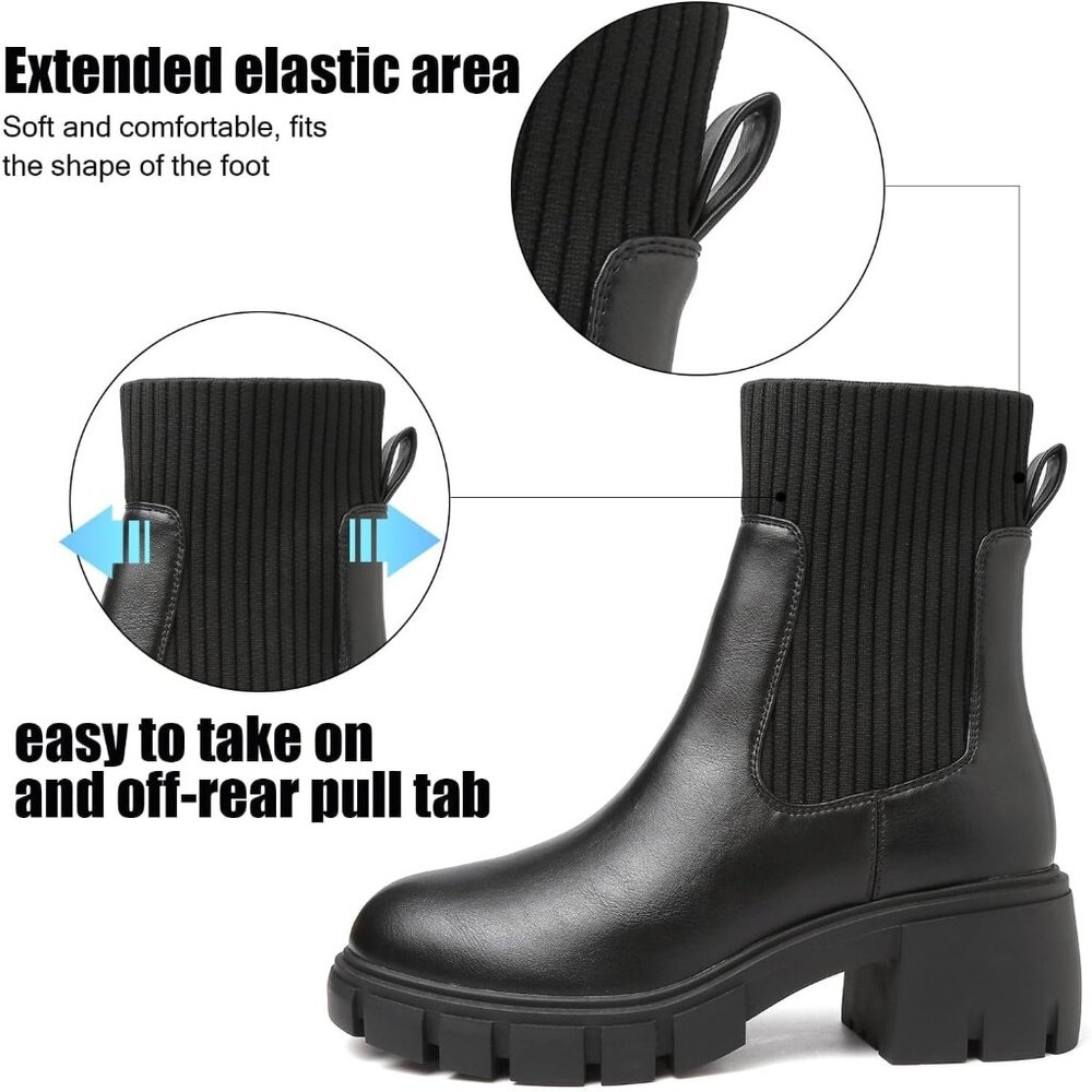 Women's Black Pm Stylish Chunky Elegant Fashionable Breathable Ankle Boots - Picture 6 of 7
